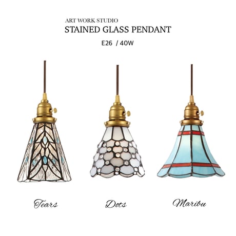 Stained glass-pendant Dots  / ステンドグラス ペンダントライト / ドッツ / アンティーク / レトロ /   E26 / 40W ▷LED電球対応 ▷電球無し