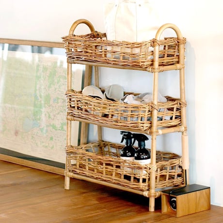 ヴィンテージラタン ランドリーバスケット カゴ ラック 収納 楽天市場】ヴィンテージ ランドリーラック 縦型 バスケット 2個