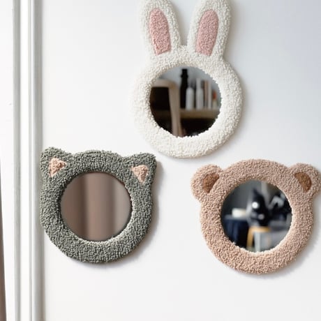 PUFFY ANIMAL MIRROR / teddy（くま）kitten（こねこ）bunny（うさぎ）/ 壁掛けミラー