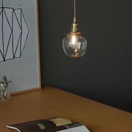 POMME GRASS PENDANT / ガラス ペンダントライト / ラウンドガラスシェード  + 真鍮灯具60cm シーリングカバー付き / E17 / ※電球なし