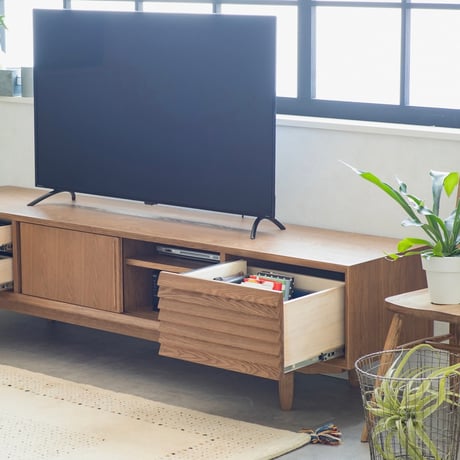 TV BOARD 200 / 重厚感のあるタモ無垢材・突板のテレビボード / TV台 / リビングボード/AVボード/ テレビラック / TVラック / お掃除ロボット