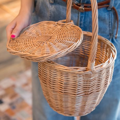 WICKER BASKET HANDLE LID / ナチュラルで心地良いインテリア収納にエコなスタイリングのバスケット / 柳