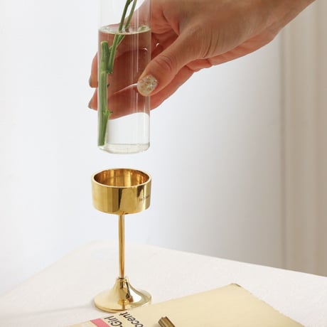BRASS CANDLE STAND FLOWER VASE / 真鍮スタンドのフラワーベース / S , L サイズ / ガラスのフラワーベース / 花瓶 / ガラスベース