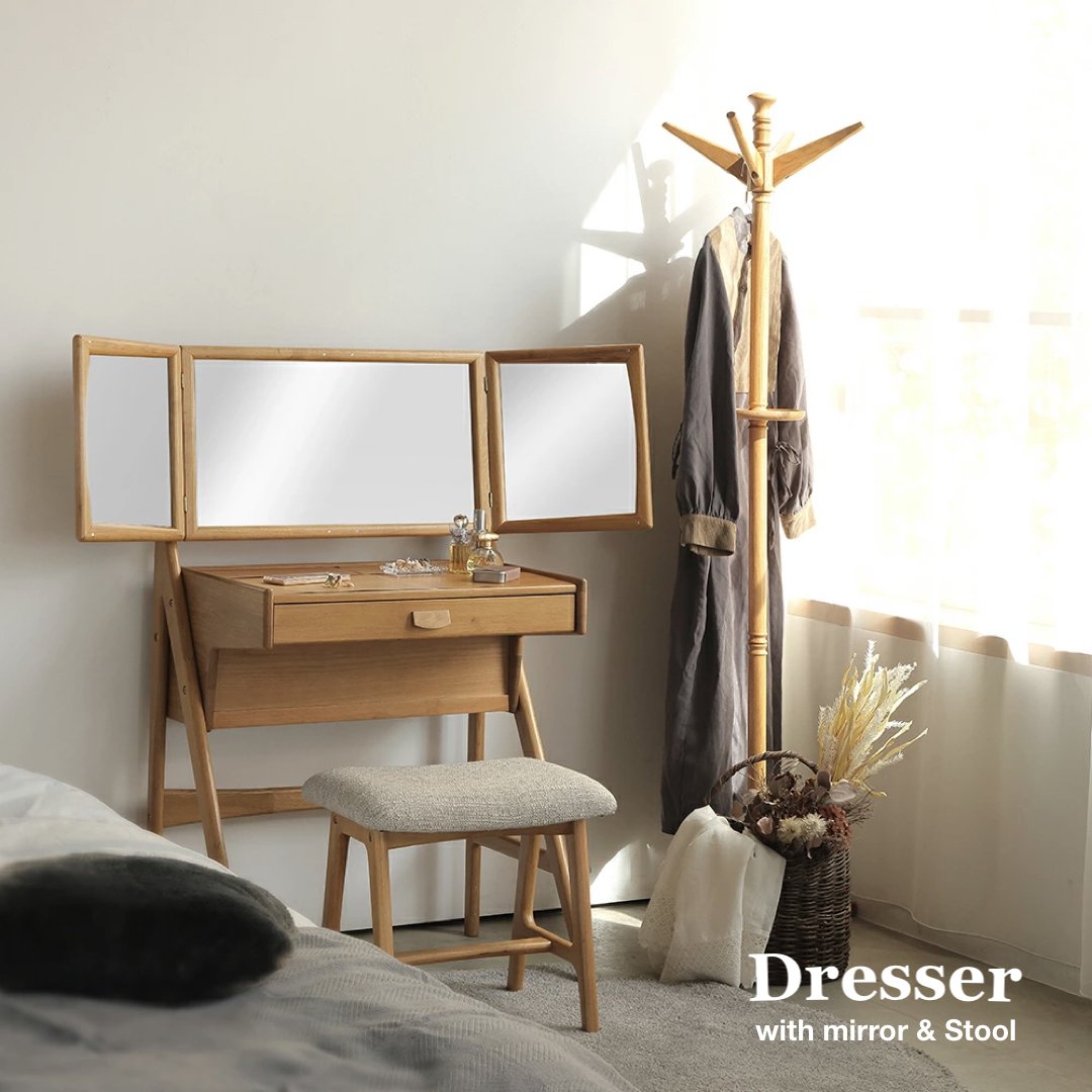 【リサイクルサービス八光　田上店　配達・設置OK】ロースト ドレッサー（スツール付） 1面鏡タイプ | ROAST DRESSER WITH STOOL Dresser & Stool by Herit / 上質なオーク材を使用した圧迫感のないコン