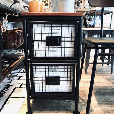 IRON×WOOD 無骨なアイアンチェスト / BLACK / 2杯 H590mm / リビング収納 / キッチン収納 / サイドテーブル