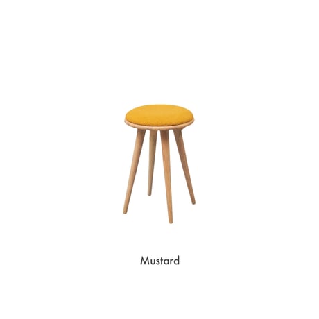 ラウンドスツール / もこもこ座面のラバーウッド 無垢材のスツール / Mustard , Greige , Green / スツール サイドテーブル