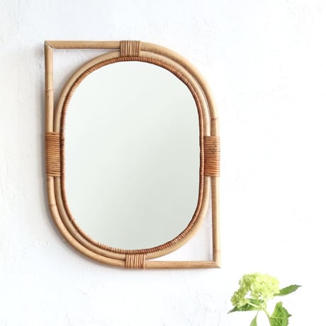 雰囲気良い 木製 オーバルミラー 壁掛け 鏡 ウォールミラー ビンテージ