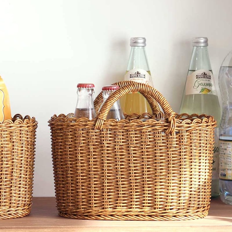 水洗いができる手編みのハンドルバスケット / Sサイズ , Lサイズ