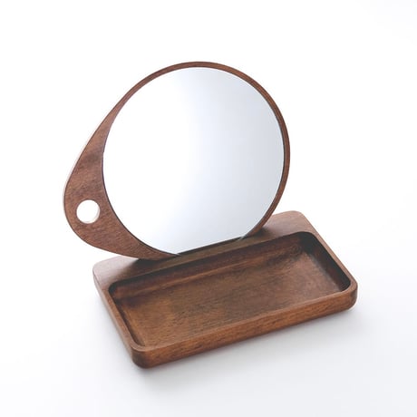 Round mirror 'n' tray / ウッドトレイが付いた卓上ミラー / ラウンド / スタンドミラー