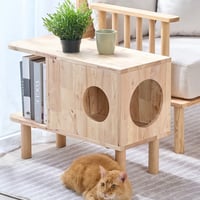 NATURAL MULCH TABLE with CAT / キャットハウス サイドテーブルとしてマルチに使えるナチュラルなサイドテーブル / ラバーウッド