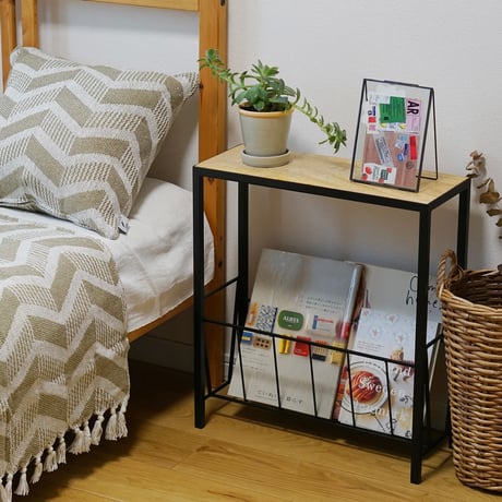 IRON WOOD MAGAZINE RACK 'N' SIDETABLE / シンプルなアイアンフレームと天然素材のマガジンラック / サイドテーブル