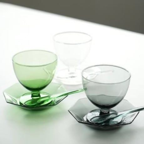 mem GOBLET GLASS 'N' PLATE / ゴブレットグラスとプレートのセット / GRAY , GREEN , CLEAR / AXCIS