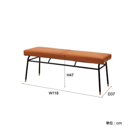 LEATHER DINING BENCH / 本革のヴィンテージライクなベンチ / 2人掛け / カフェインテリア / ブルックリンスタイル / ダイニングベンチ / フロアチェア / 牛本革