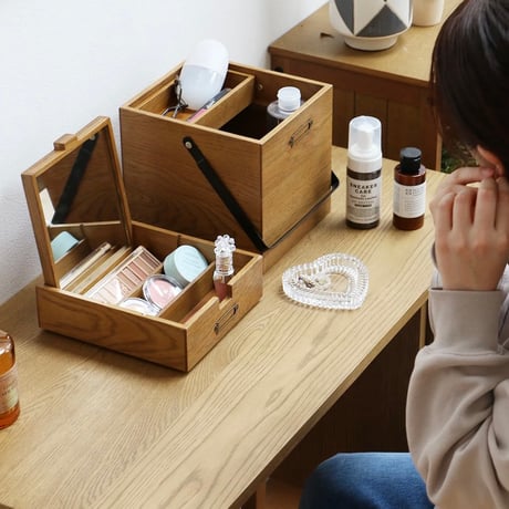 Wooden Box with mirror / 小物収納 / メイクボックス / 救急箱 ファーストエイドボックス / Wooden Cosme Box /木のぬくもりを感じるコスメボックス