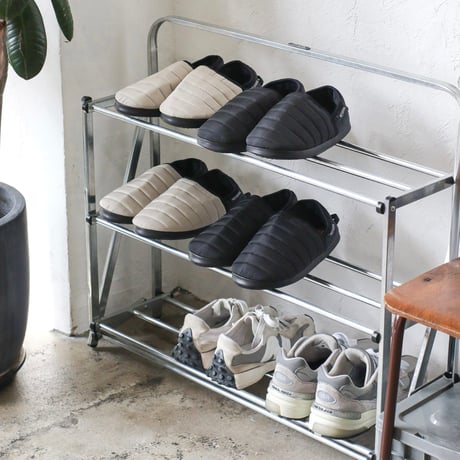 FOLDABLE SHOES RACK / ZINC , BLACK / HAMMERTONE / インダストリアルな雰囲気のある折り畳み式のラック / 収納棚
