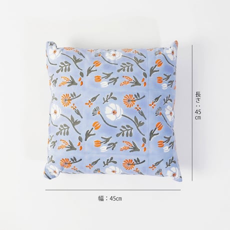 Flower cushion cover / 綺麗な色の配色をブロックプリントで彩られた美しい花々が魅力のクッションカバー / 幅45×45cm / shesay