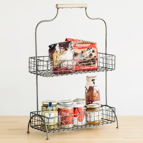 WIRE BASKET SHELF / 2CUPS / キッチンラック / ワイヤーバスケット / キッチン収納 / サイズ : w370×d160×h550mm