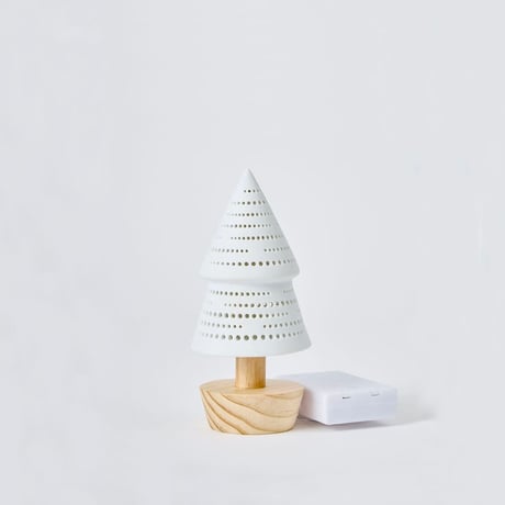 POTTERY TREE / 真っ白な陶器と木のLEDライト / テーブルランプ / ドットライン / 電池式の可愛いランプ