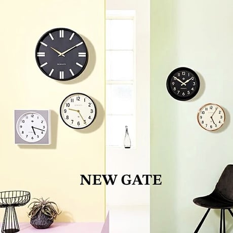 NEW GATE / Plaza - WALL CLOCK / GRAY , BLACK / 43cm 大きめな時計 / スタイリッシュ モダン シンプル ホテルライク / 掛け時計 壁掛け時計