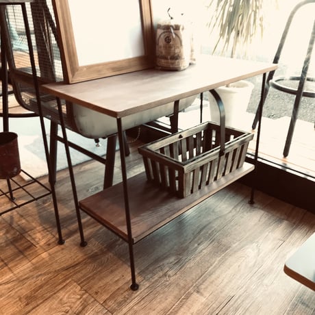 IRON×PINE WOOD RACK  / アイアンとパインウッドの2段ラック / IV , BK / ROW RACK / サイズ : W54×D26×H43cm