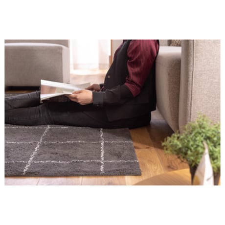 WINDOW PANE RUG MAT / 185×185cm / ラグマット / シンプル / IVORY , GRAY