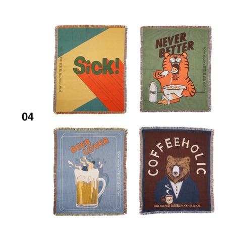 MESSAGE THROWKET / ジャガード織のインテリア使いしやすいサイズのスローケット / SICK , NEVER BETTER , BEER LOVER , COFFEE HOLIC