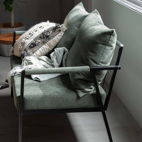 STYLISH corduroy 2P SOFA / シンプルなコーデュロイ生地とスチールフレームのスタイリッシュソファ / 2人掛けソファ / GRAY , GREEN
