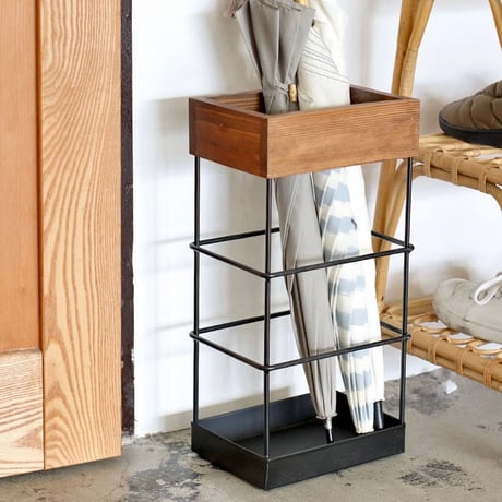 IRON + PINE WOOD UMBRELLA STAND / シンプルでスタイリッシュな傘立て / IVORY , BLACK