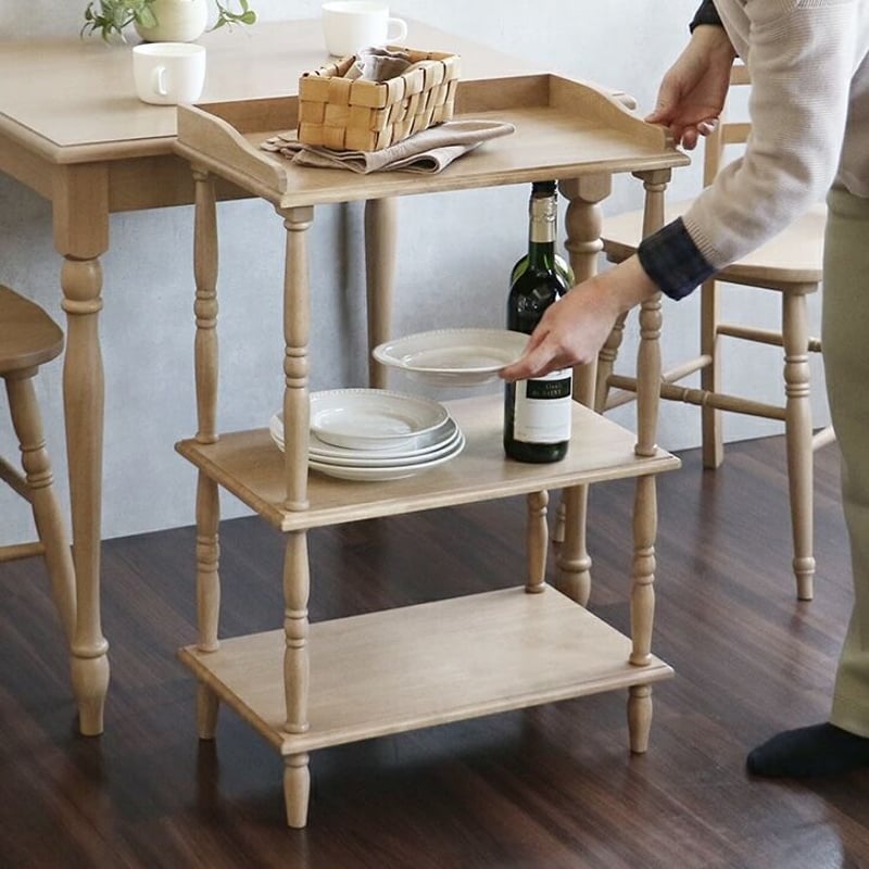 レトロ木製食器棚 ナチュラルウッド 3段
