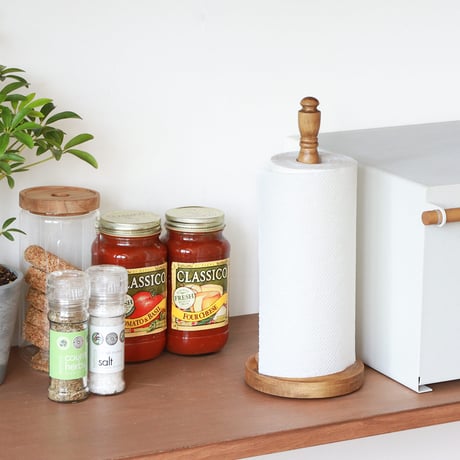 PINE WOOD KITCHEN PAPER STAND / ナチュラルや北欧スタイルのキッチンによく馴染むペーパースタンド / PUゲル素材の粘着シート