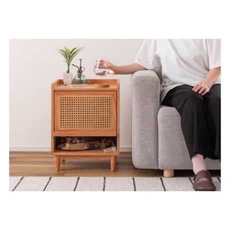 WOOD × RATTAN NIGHT TABLE / ナチュラルなスタイルのかごめ編みラタンを使用したナイトテーブル / 北欧スタイル / ナチュラルインテリア / サイドテーブル