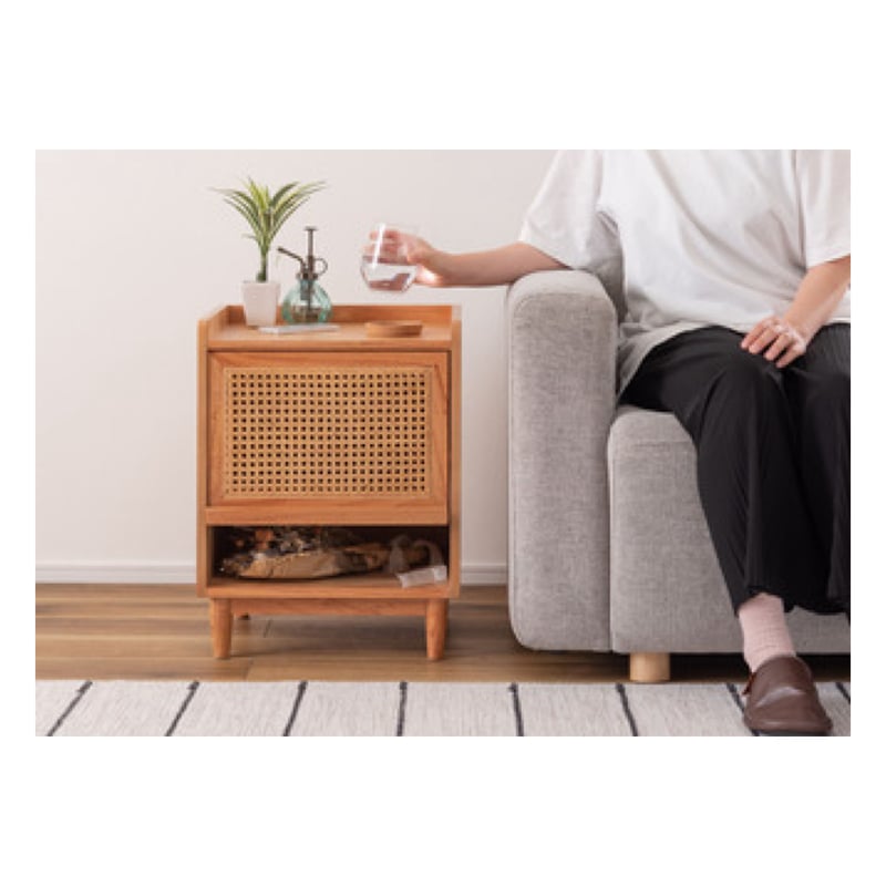 WOOD × RATTAN NIGHT TABLE / ナチュラルなスタイルのかごめ編みラタン