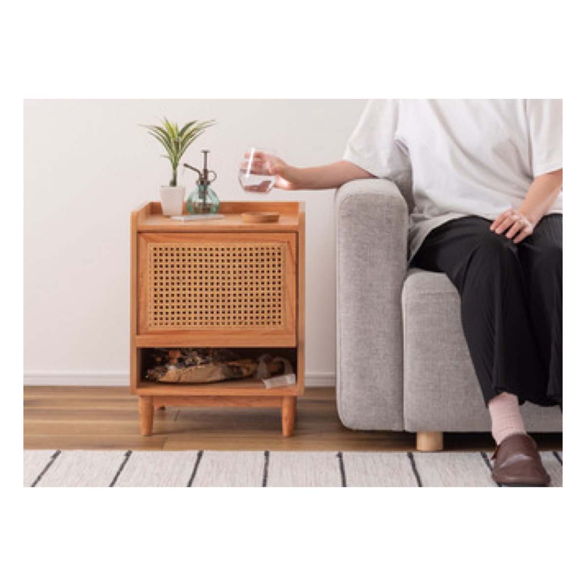 WOOD × RATTAN NIGHT TABLE / ナチュラルなスタイルのかごめ編みラタン