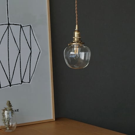 POMME GRASS PENDANT / ガラス ペンダントライト / ラウンドガラスシェード  + 真鍮灯具60cm シーリングカバー付き / E17 / ※電球なし