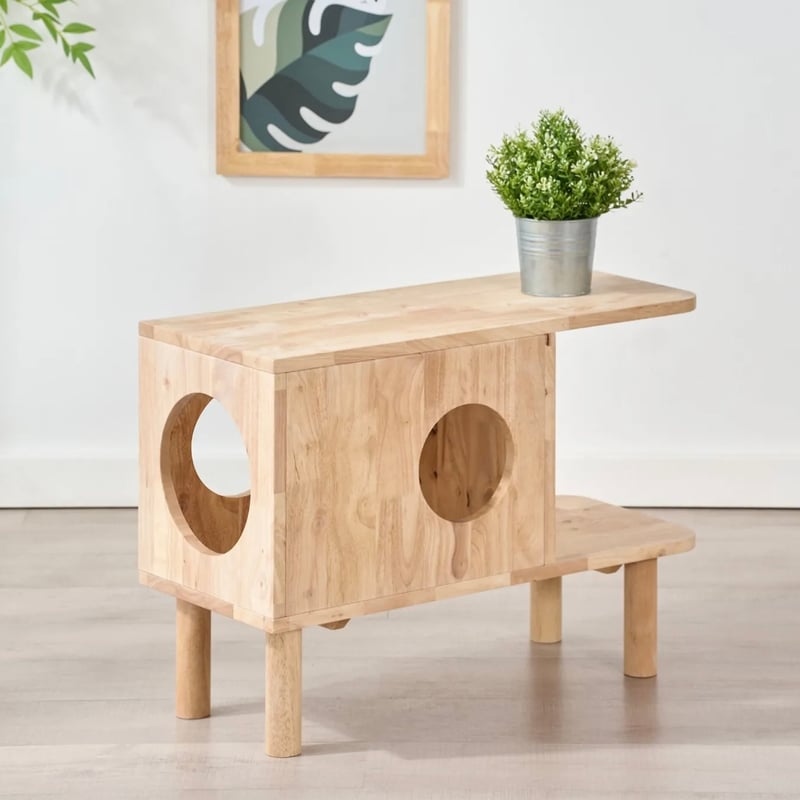 NATURAL MULCH TABLE with CAT / キャットハウス サイドテーブルと