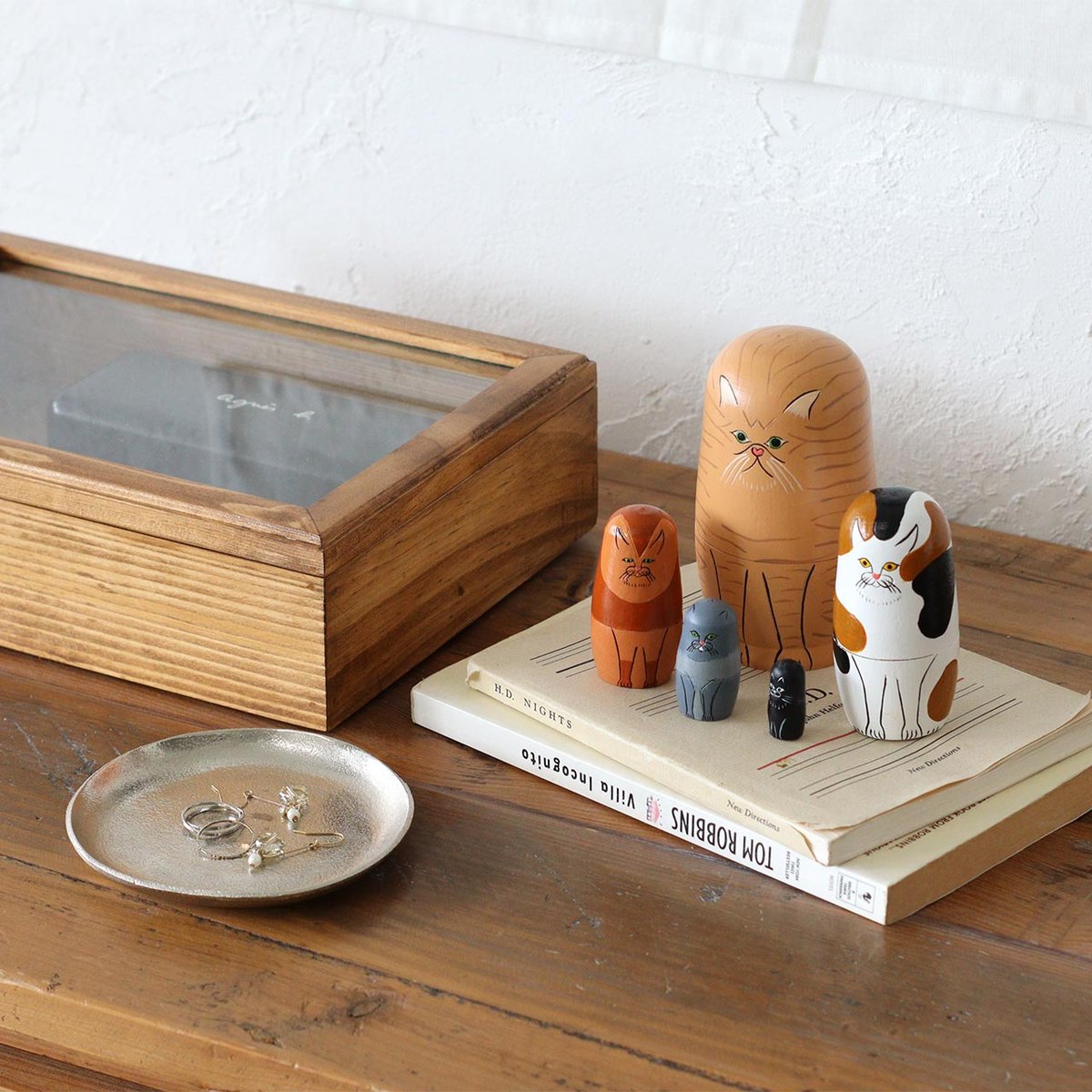 ねこマトリョーシカ　木製　白グレー ねこマトリョーシカ 木製 白グレー cat 