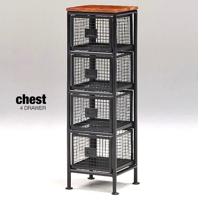 IRON×WOOD 無骨なアイアンチェスト / BLACK / 4杯 H1020mm / リビ