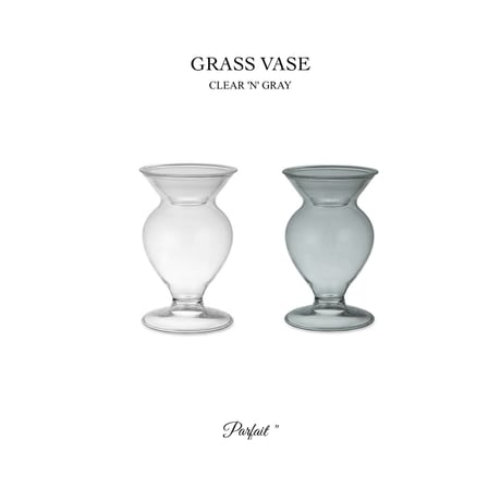 GRASS VASE 02 / 美しい曲線が印象的な水耕栽培用のガラスベース / クリア , グレー