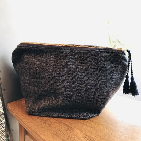 Horn please made / WOOL POUCH  GY / ヘリンボーンチェック / ウールポーチ / 化粧ポーチ