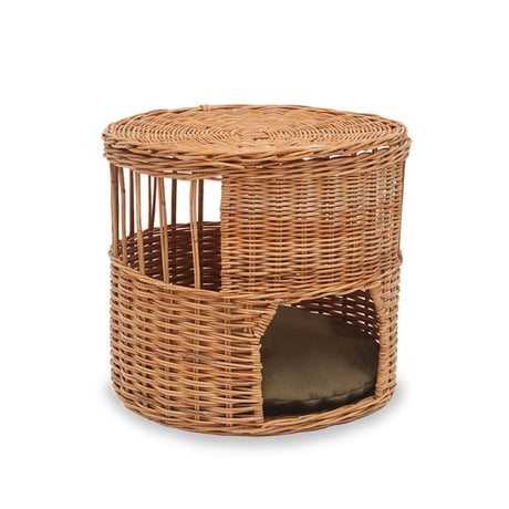 CAT HOUSE with LID -BY THE AROROG / ラタンで編んだ 円形のフタ付き キャットハウス  / BY THE AROROG / GROOM