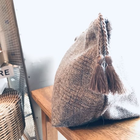 Horn please made / WOOL POUCH  GY / ヘリンボーンチェック / ウールポーチ / 化粧ポーチ