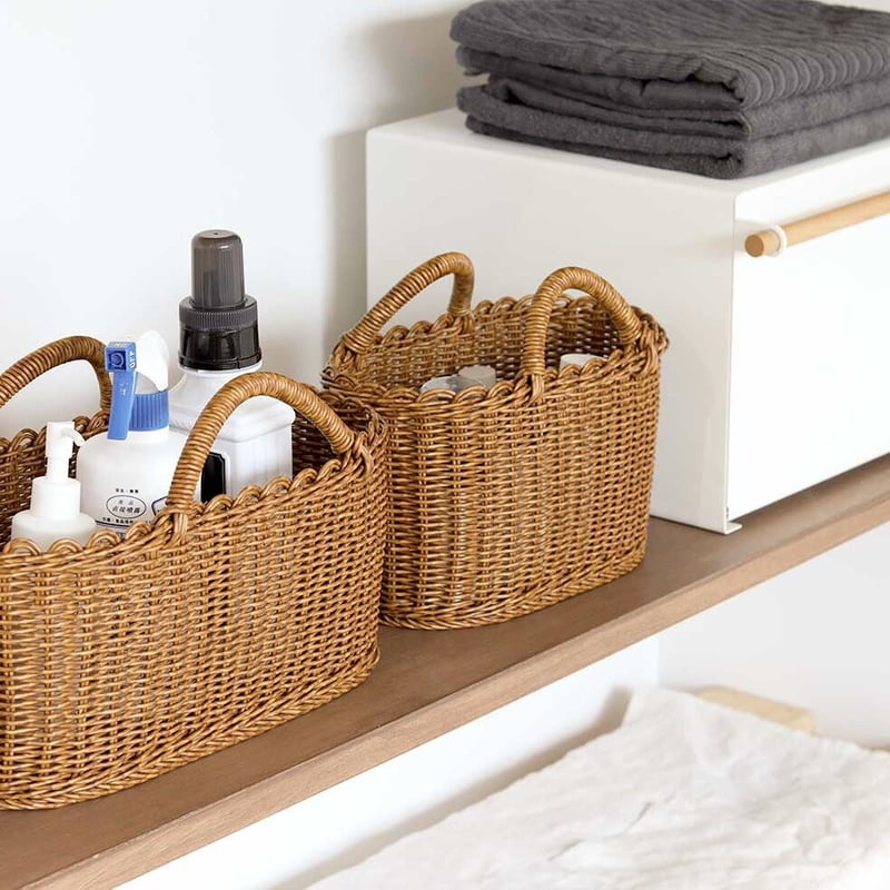 水洗いができる手編みのハンドルバスケット / Sサイズ , Lサイズ