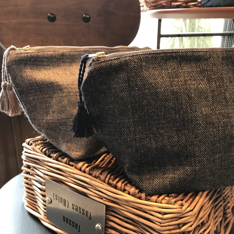 Horn please made / WOOL POUCH GY / ヘリンボーンチェック