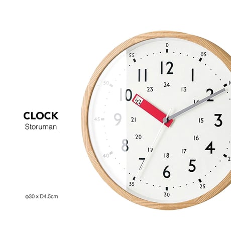 WOOD CLOCK  電波時計 / BLUE , YELLOW , RED / Storuman / サイズ : φ30 x D4.5cm  / 掛け時計 / 壁掛け時計