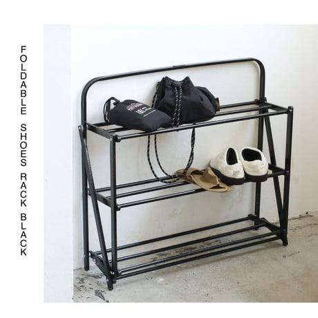 FOLDABLE SHOES RACK / ZINC , BLACK / HAMMERTONE / インダストリアルな雰囲気のある折り畳み式のラック / 収納棚