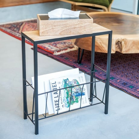 IRON WOOD MAGAZINE RACK 'N' SIDETABLE / シンプルなアイアンフレームと天然素材のマガジンラック / サイドテーブル