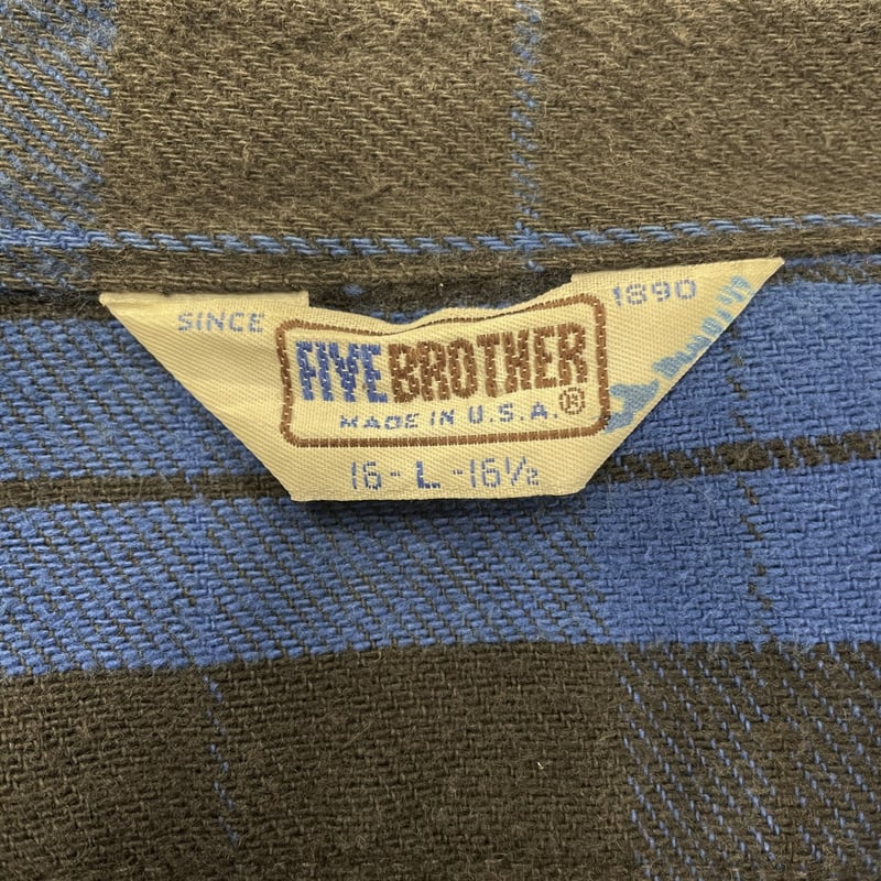 FIVE BROTHER 70s USA製 黒x青 チェック柄 フランネルシャツ ファイブ