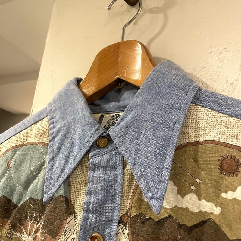 Kennington 70s ネイティブ柄 キルトパッチ シャンブレーシャツ  