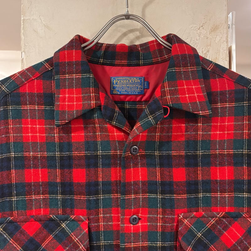 70s PENDLETON Wool Shirt USA製 ウールシャツ オープンカラー チ