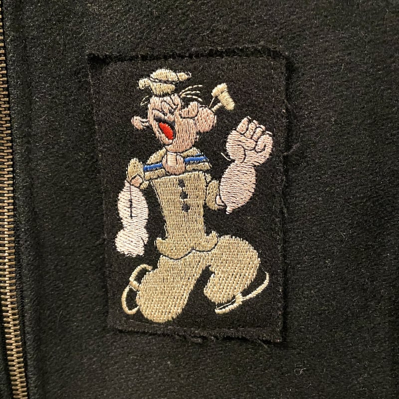 US NAVY 90s ツアージャケット USN ポパイ スカルパッチ 刺繍 US NAVY 90s ツアージャケット USN ポパイ スカルパッチ 刺繍